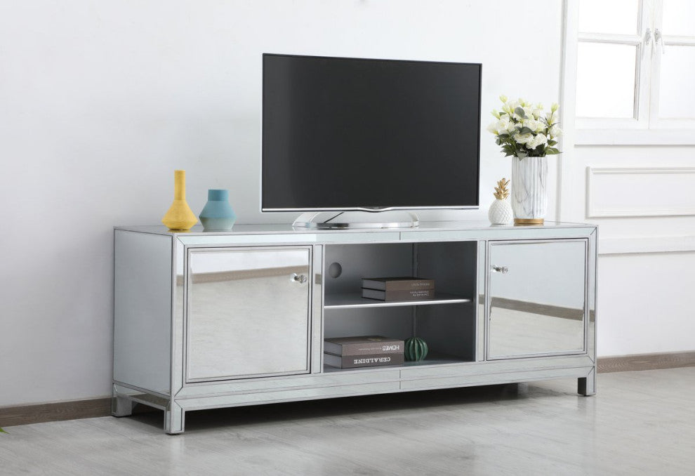 Elegant MF70172S Reflexion 72" Mirrored Tv Stand, Antique Silver
