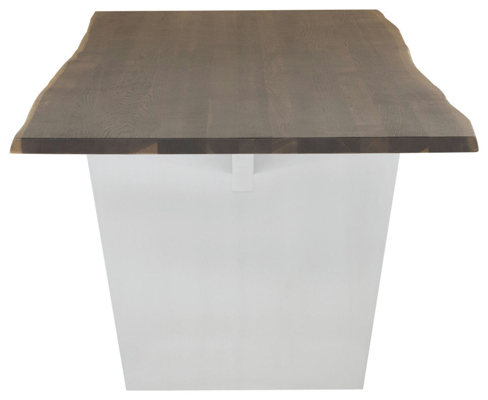 Aiden 96-inch Rectangular Dining Table in Brushed Stainless and Seared Oak Top