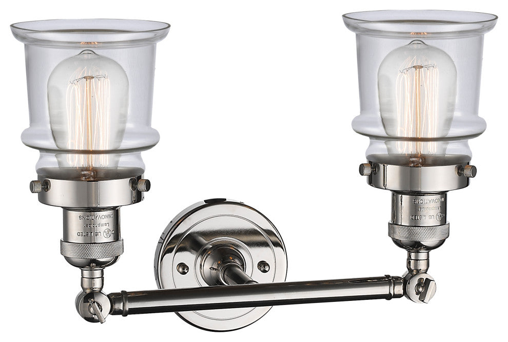 Small Canton 2-Light Bath Vanity-Light, Polished Nickel, Clear
