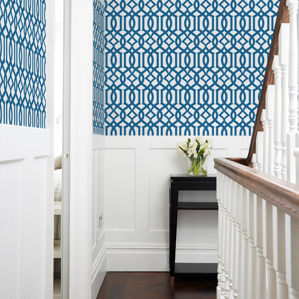 Avant Trellis Peel and Stick Vinyl Wallpaper, Peacock, 24"w X 108"h