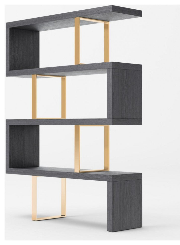 Modrest Maze Elm Gray and Gold Bookcase