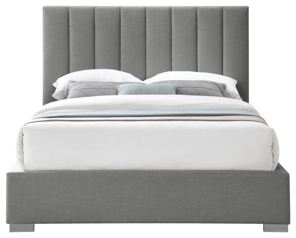 Pierce Linen Textured Fabric Upholstered Bed, Gray, Queen