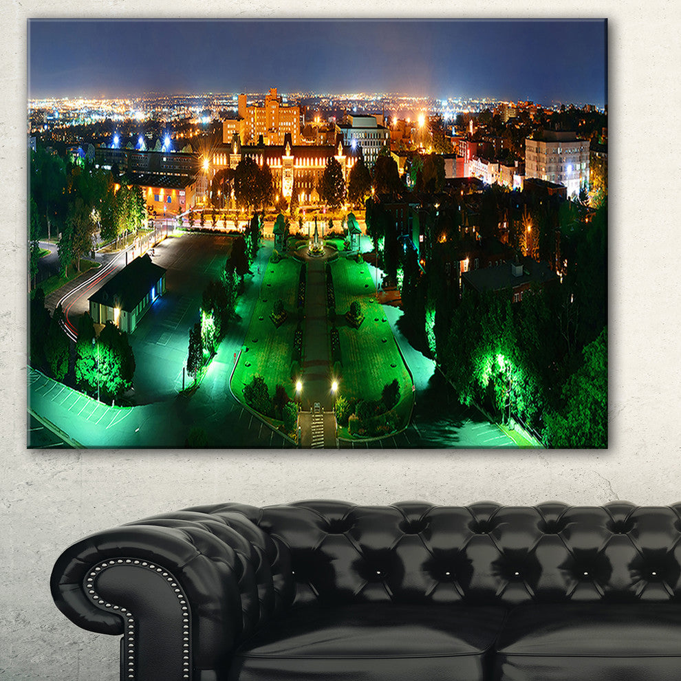"Lighted Montreal City at Night" Cityscape Canvas Photo Print, 40"x20"