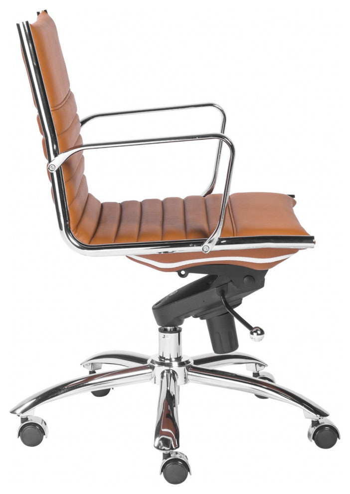 HomeRoots 27.01" X 25.04" X 38" Low Back Office Chair, Cognac With Chrome Base