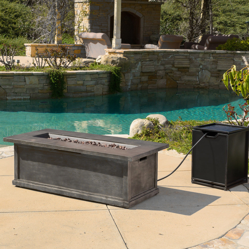 GDF Studio Pablo Outdoor 56" Rectangular Propane Fire Table, Gray Wood