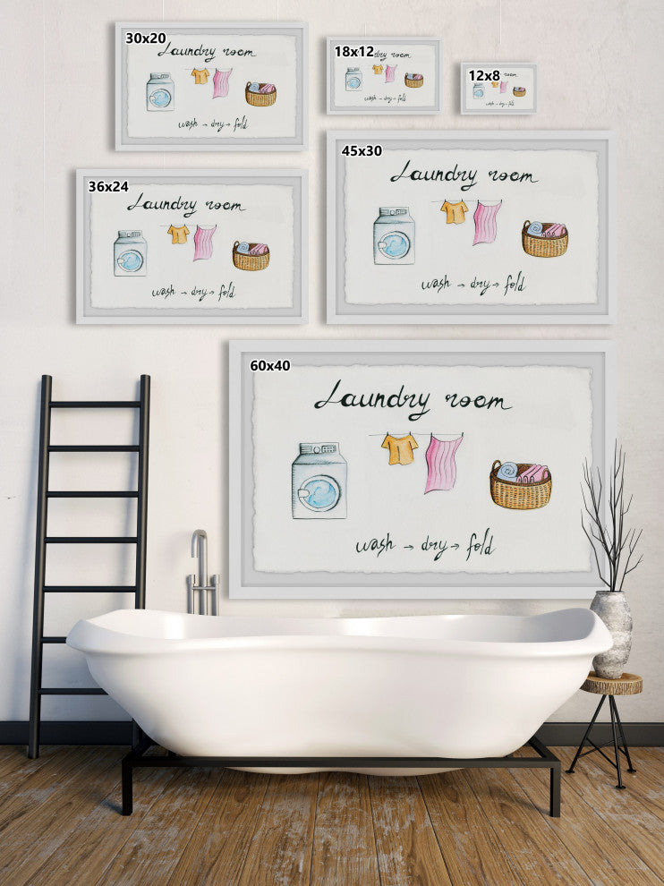 "Laundry Wash Dry Fold" Framed Painting Print, 24x16