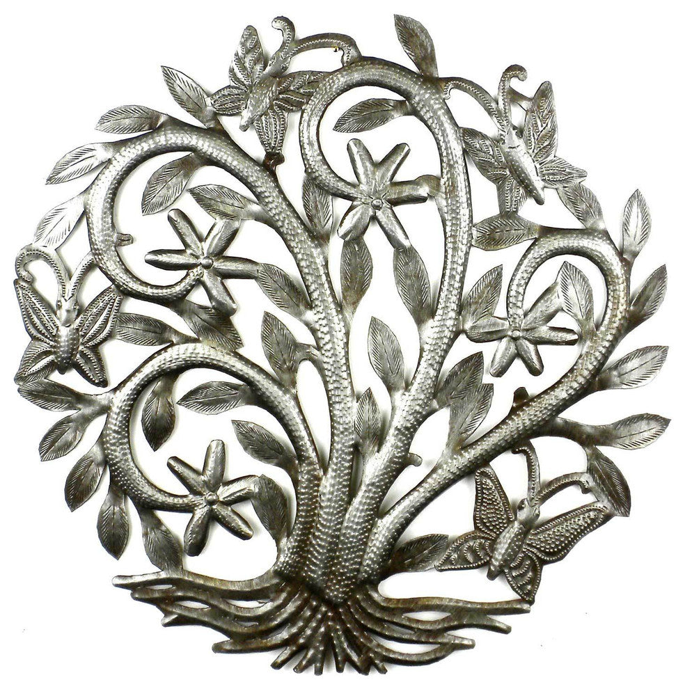 Tree of Life With Butterflies Wall Recycled Metal Art