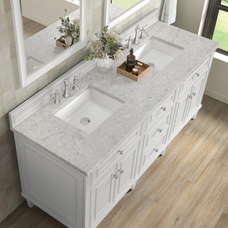 Lorelai 72" Double Vanity, Bright White, 3 CM Eternal Jasmine Pearl Top