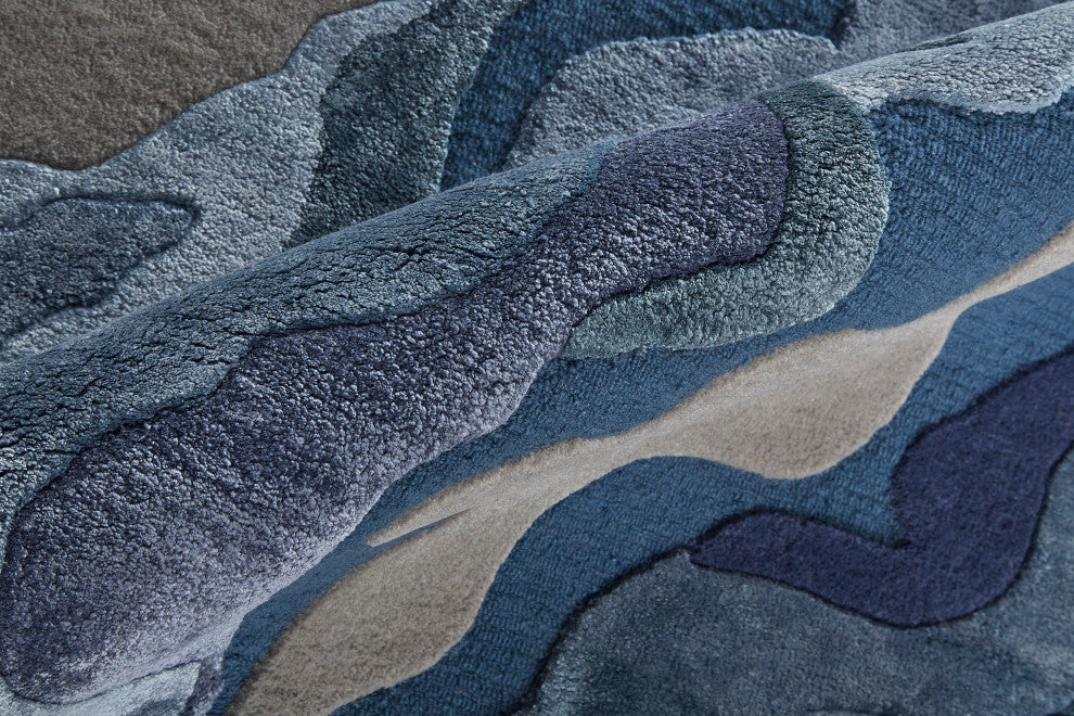 Weave & Wander Arwyn Modern Wool Rug, Gray/Blue, 5'x8'
