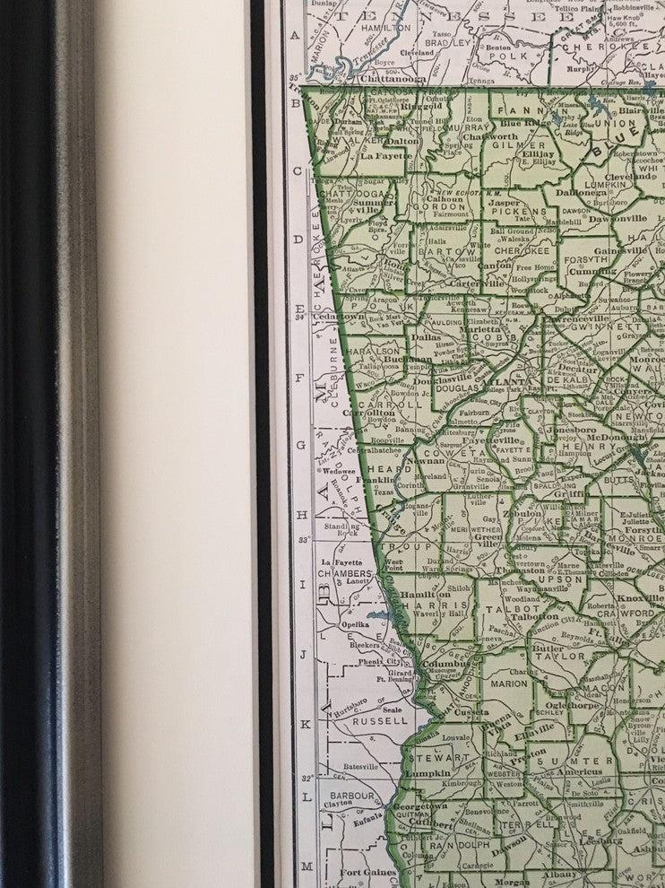 Original Vintage Georgia Map, Framed, 1940s Authentic Map