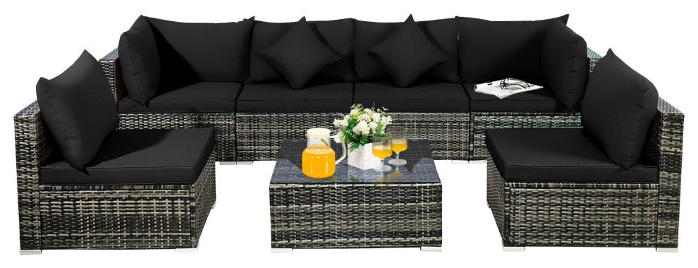 Costway 7PCS Patio Rattan Furniture Set Sectional Sofa Garden Black Cushion