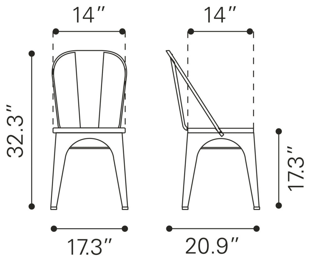 Dining Chair, Set of 2 Metal, Rustic Black, Dark Brown, Rustic Industrial