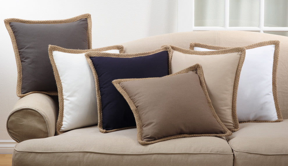 Jute Braided Down Filled Throw Pillow, 20"x20", Ivory