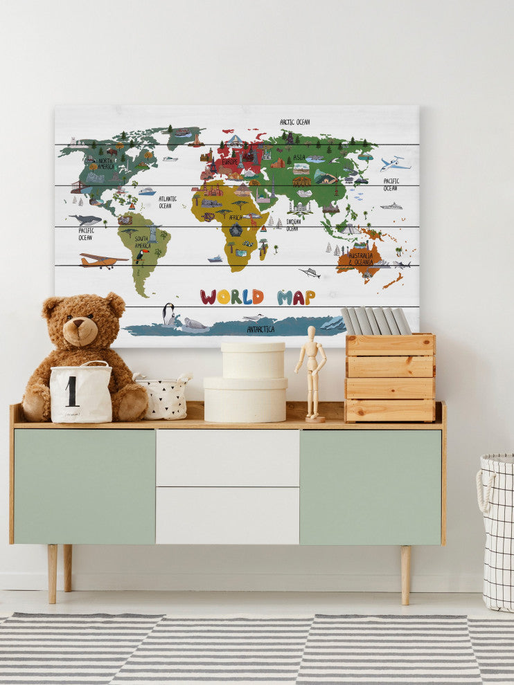 "World Destinations" Painting Print on White Wood, 60x40