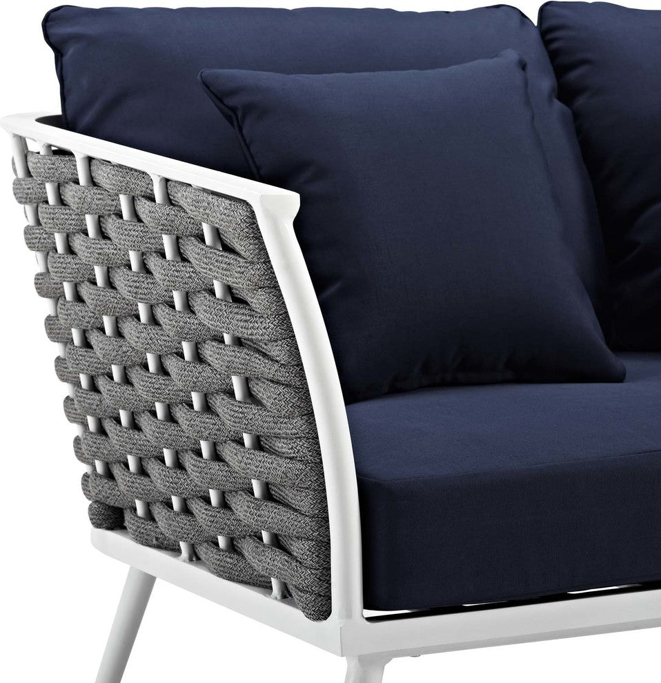 Stance Outdoor Patio Aluminum Loveseat White Navy