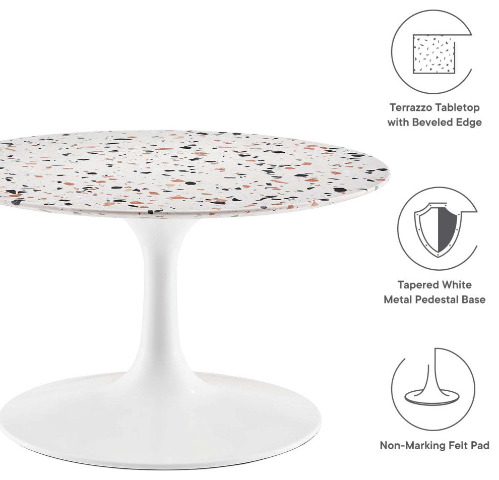 Lippa 28" Round Terrazzo Coffee Table, White White