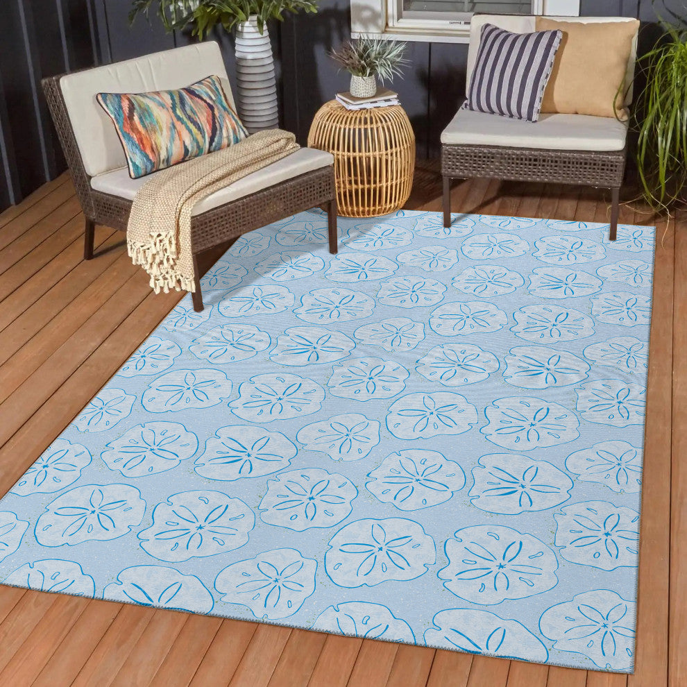 Indoor/Outdoor Seabreeze SZ10 Sky Machine Washable 10' x 14' Rug
