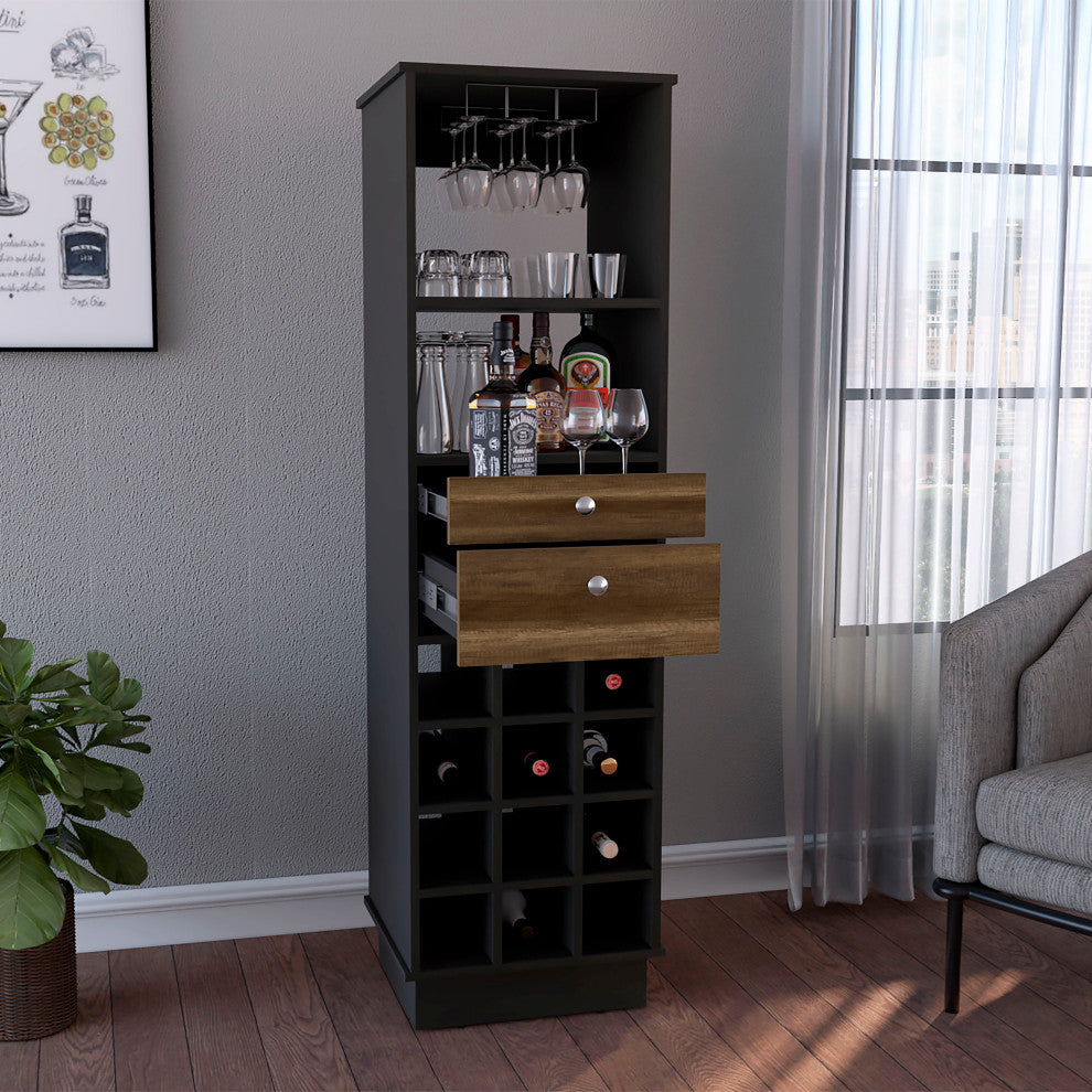 DEPOT E-SHOP Zircon Bar Cabinet, Black/Walnut