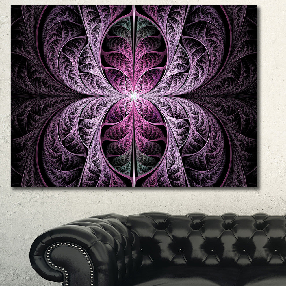 Purple Glowing Fractal Stained Glass, Oversized Abstract Canvas Art Print, 60x40