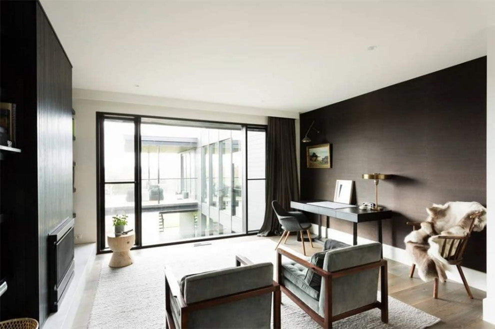 Modern Fabric With Arms Organic Dining Chairs, Set of 2, Charcoal Dark Taupe Gray