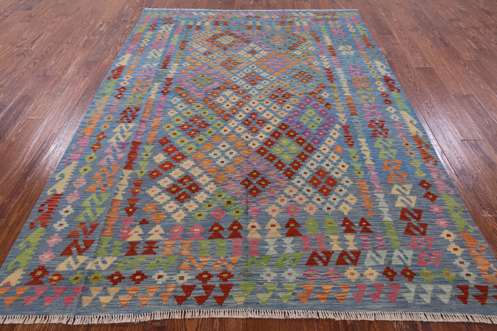 6' 10" X 9' 8" Reversible Flat Weave Kilim Rug Q8294