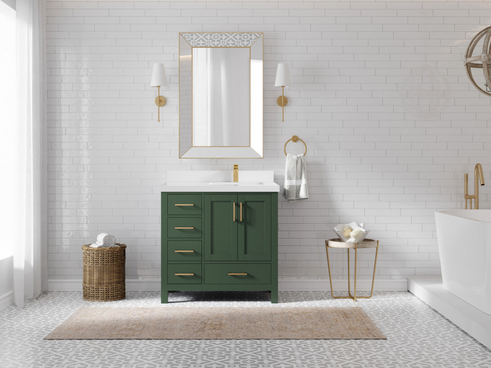 Malibu 36 Right Offset Bath Vanity in Lafayette Green 2" White Quartz