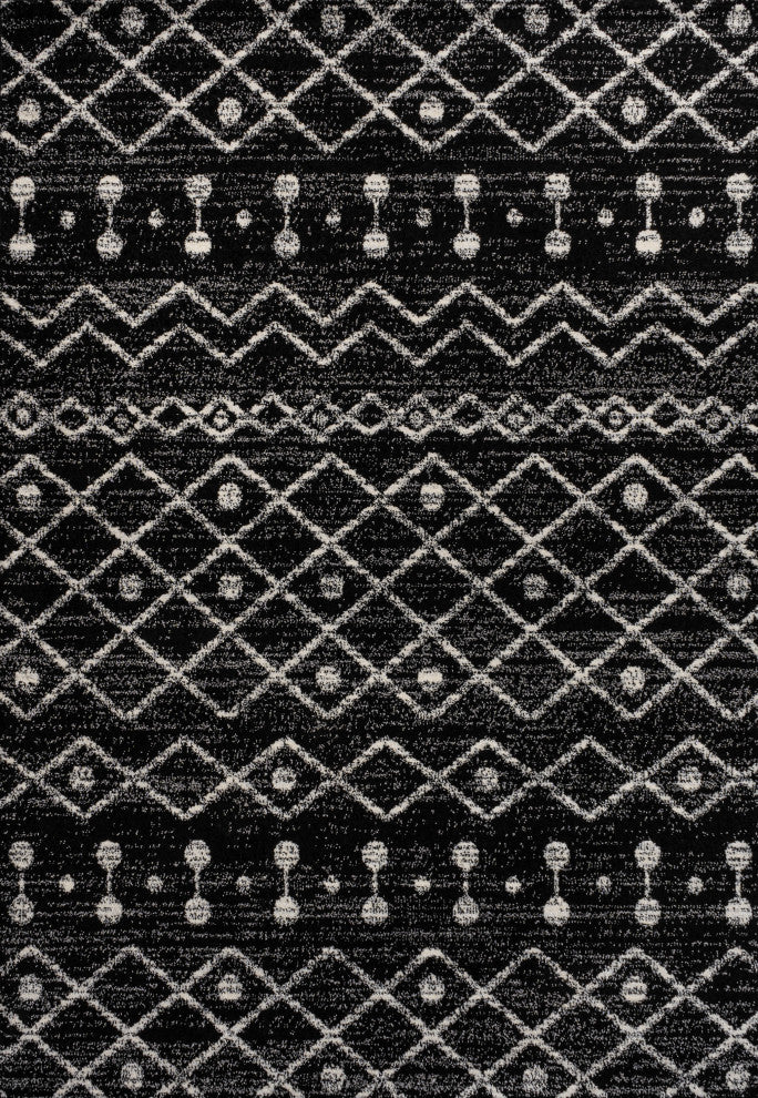 Aksil Moroccan Beni Souk Area Rug, Black/Cream, 3 Ft. X 5 Ft.