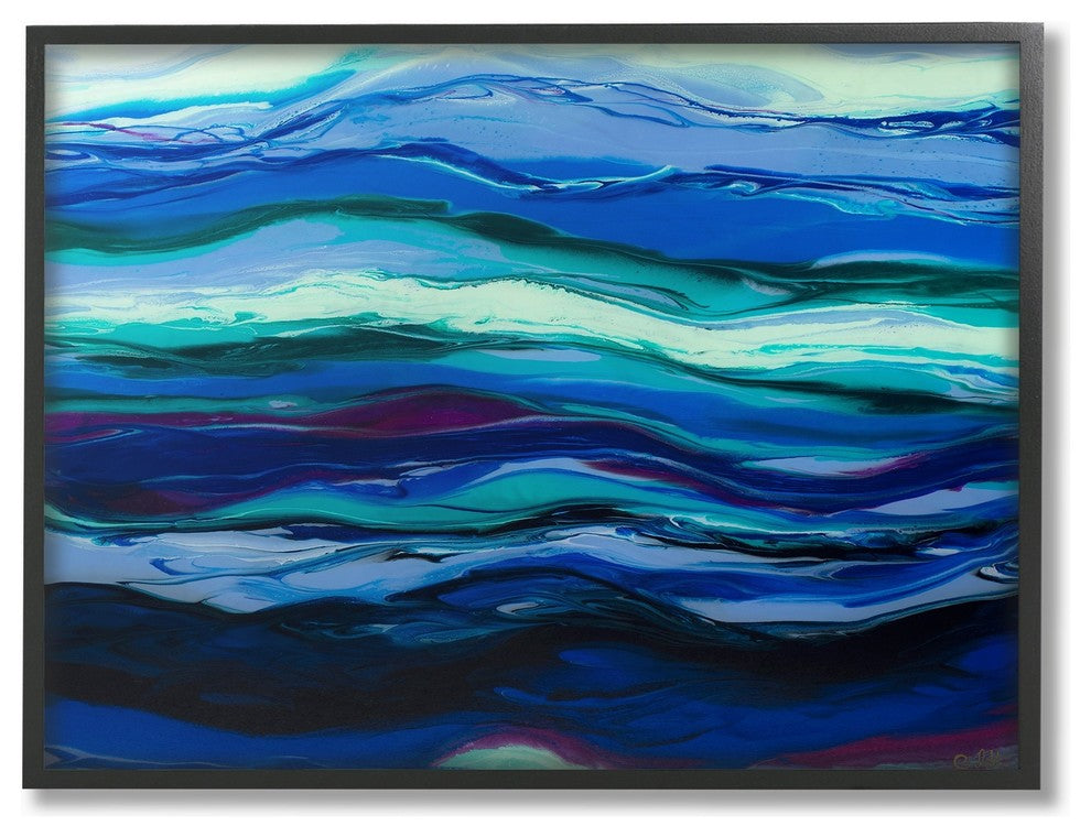 Acrylic Resin Shadow Twilight Movement Abstract Framed Giclee Art, 16"x20"