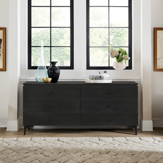 Legend Black Glaze Ash Veneer 6 Drawer Dresser with Metal Legs