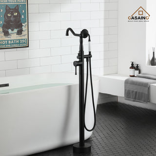 Single Handle Classical Freestanding Bathtub Faucet with Hand Shower Hand, Matte Black