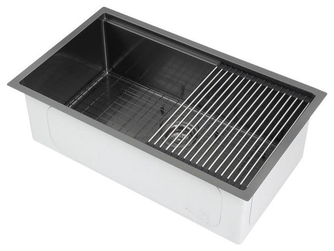 32 in. Single Bowl Undermount Kitchen Sink in Black PVD Nano