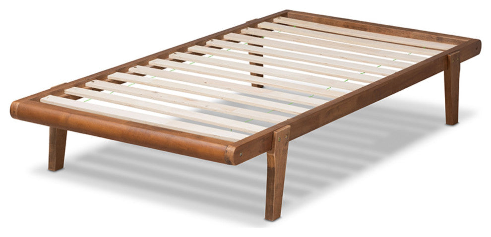 Kaia Mid-Century Modern Walnut Brown Finished Wood Twin Size Platform Bed Frame