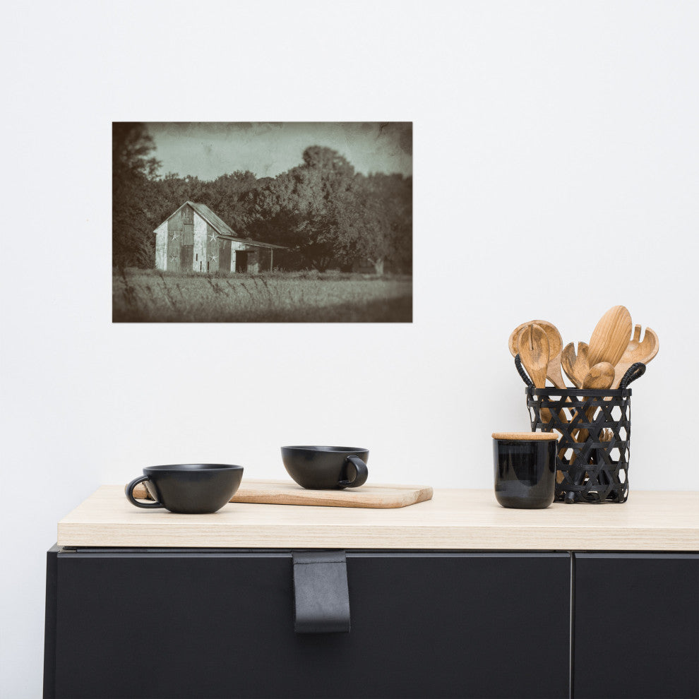 Patriotic Barn in Field Landscape Photo Unframed Wall Art Print, 12" X 18"