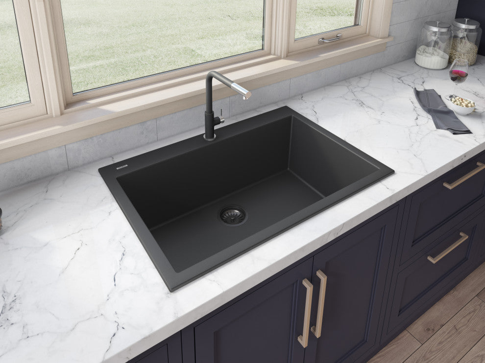 30-inch inch Dual-Mount Granite Composite Sink - Midnight Black - RVG1030BK
