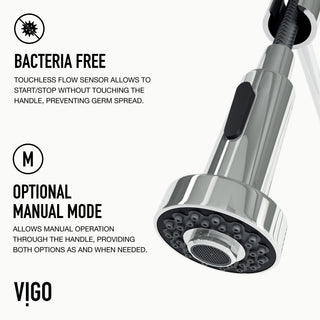 VIGO Edison 19" H Single Handle Pull-Down Sprayer Kitchen Faucet, Chrome, Touchless, Without Extras