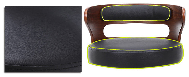 Metal Leg High Rotating Lifting Bar Stool Made of Leather, Black, Light Wood Backrest