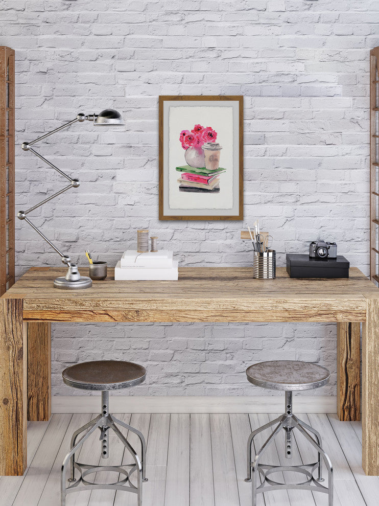 "Book and Coffee Corner" Framed Painting Print, 12"x18"