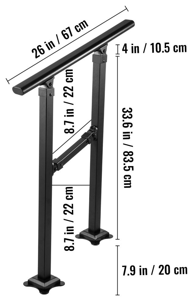 VEVOR Outdoor Stair Railing Transitional Wrought Iron Handrail, 7.9 Inch, 1 Step