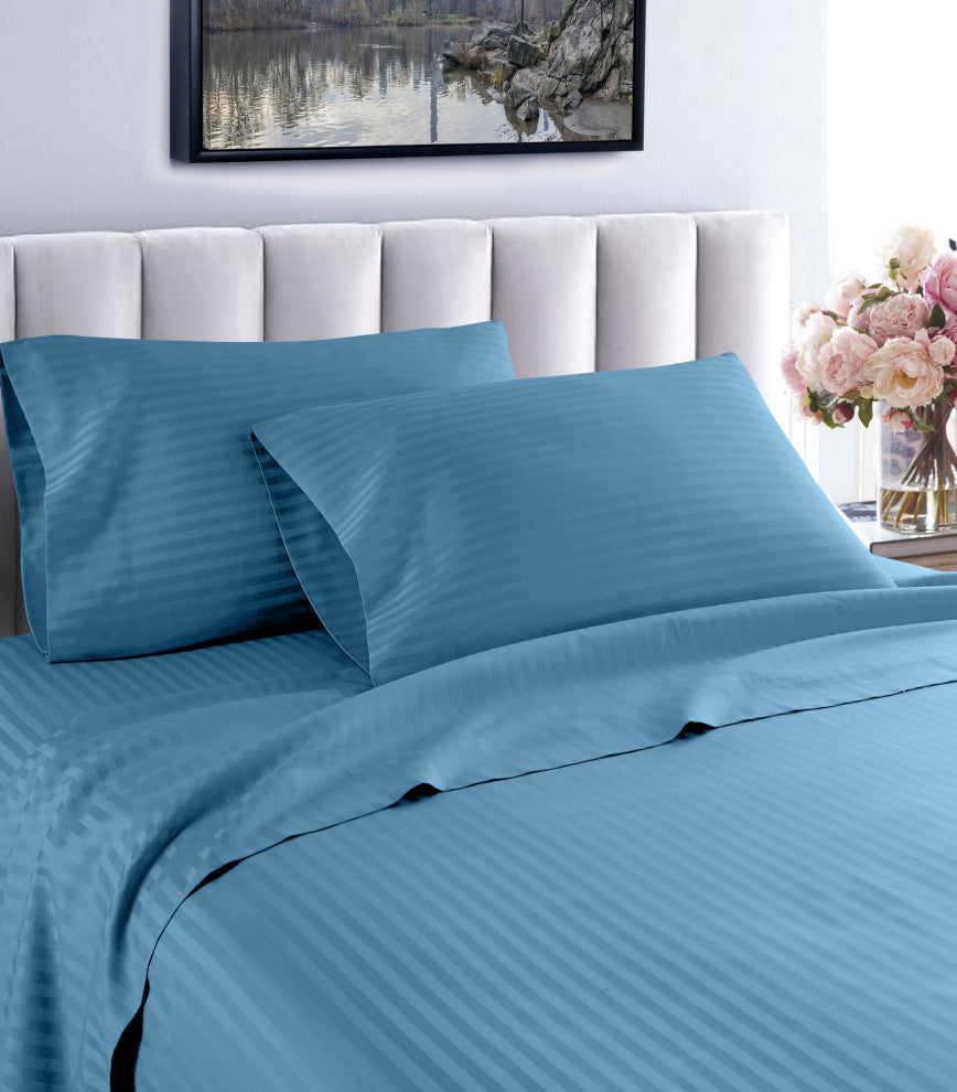 600 Thread Count 100% Cotton Stripe Sheet Set, Teal, Full