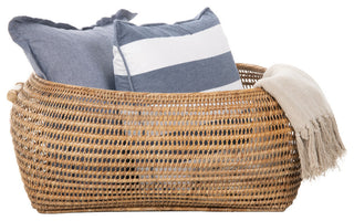 Cambria Bulging Rectangular Open Weave Storage Basket, Honey-Brown