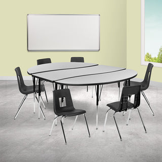 86" Oval Wave Flexible Laminate Activity Table Set -18" Student Stack Chairs, Gr