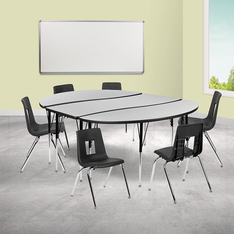 86" Oval Wave Flexible Laminate Activity Table Set -18" Student Stack Chairs, Gr