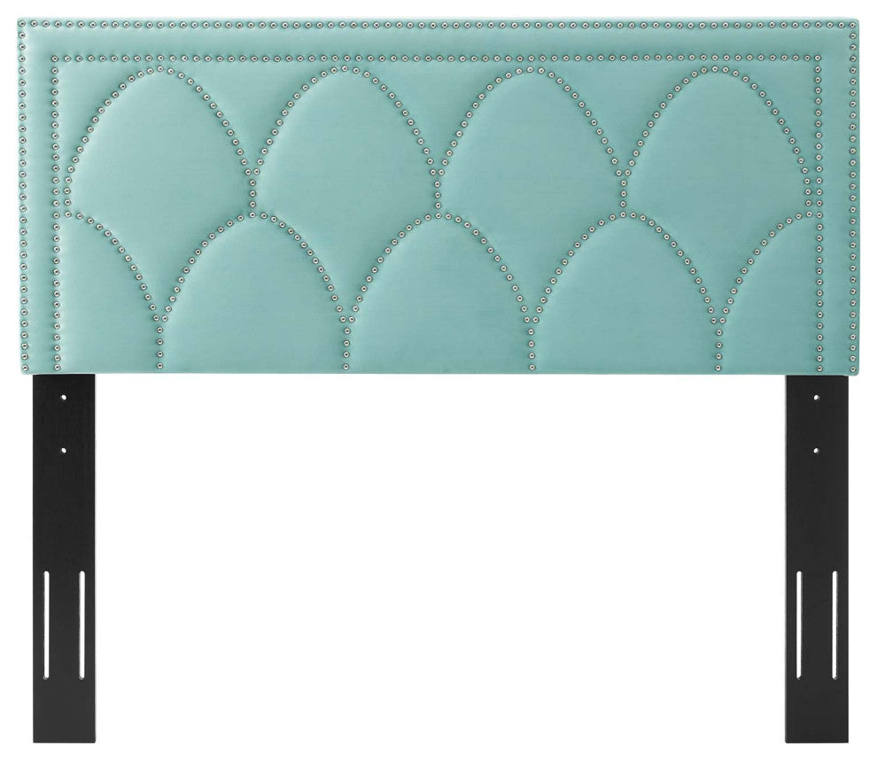 Headboard, Nailhead, King California Size, Blue, Velvet, Modern, Guest Suite