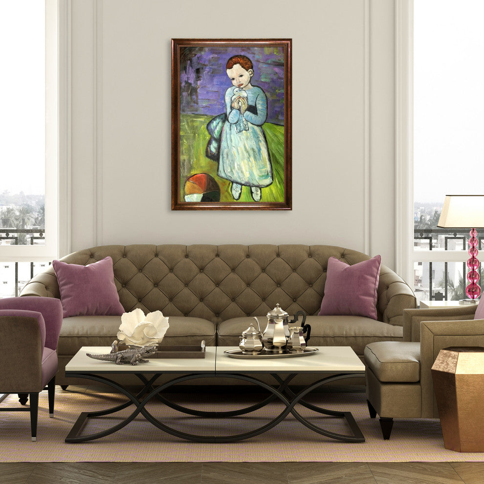 La Pastiche Child Holding a Dove with Verona Cafe Frame, 28" x 40"
