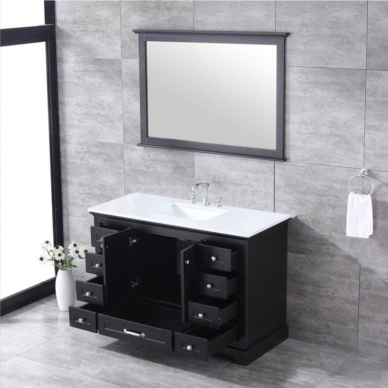 Dukes 48" Espresso Single Square Sink Vanity with Quartz Top, With Mirror