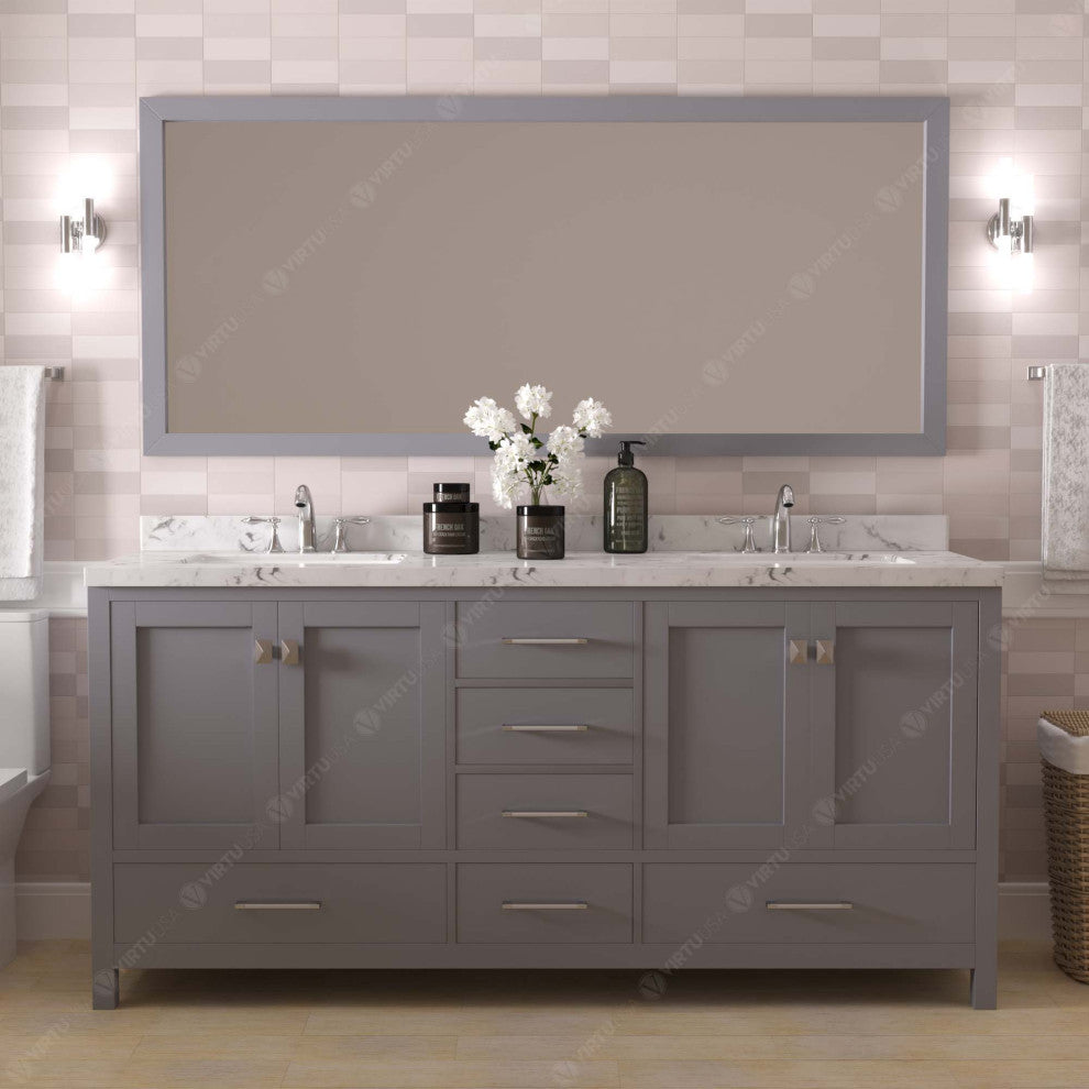 Caroline Avenue 72" Double Bath Vanity With Cultured Marble Quartz Top, Gray