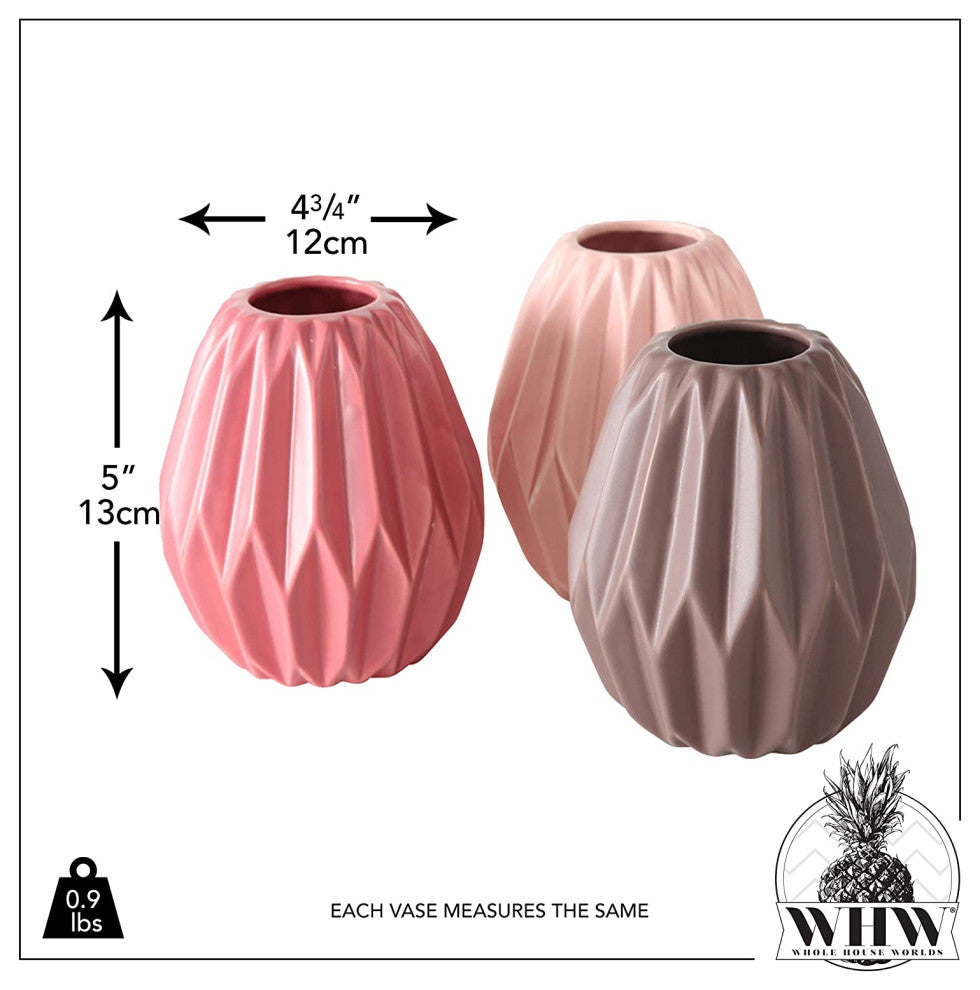 3 Piece PInk/Mauve/Rose Geometric Vase Set