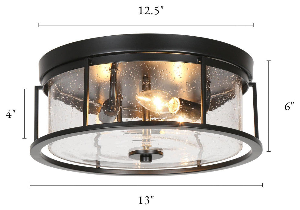 LNC 3-lights Matte Black Drum Modern  Contemporary Flush Mount Ceiling Light