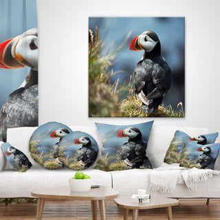 Cute Puffin Relaxing Animal Throw Pillow, 18"x18"