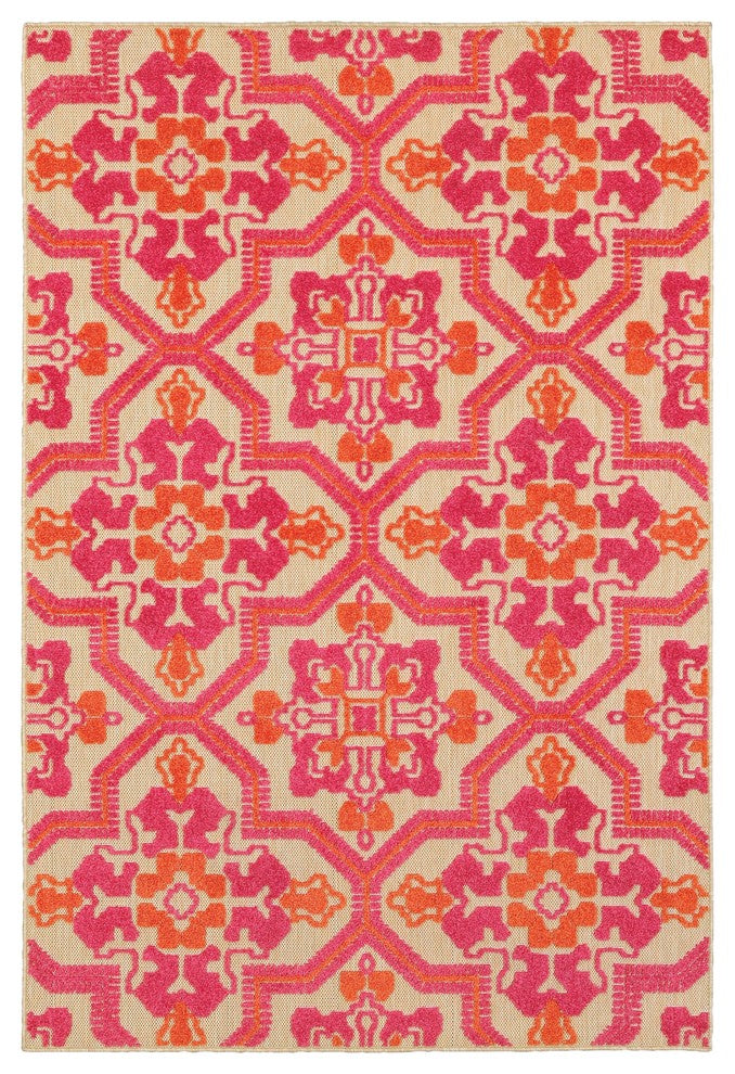 Oriental Weavers Cayman Sand/ Pink Geometric Indoor/Outdoor Rug 2'3"X7'6"